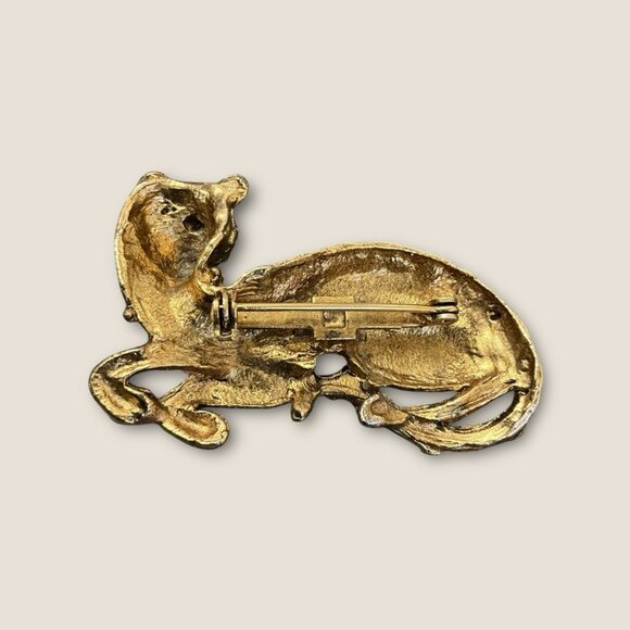 Vintage Estate Gold Tone Spotted Green Eyed Leopard Brooch Pin - Picture 5 of 7